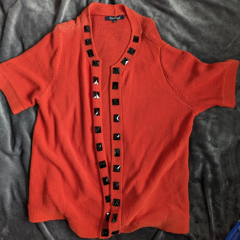 Evan Picone Red Knit Open-Front Sweater